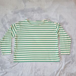 Maurices Womens Plus Size XXL Cream & Green Striped 3/4 Sleeve Cotton Top Shirt